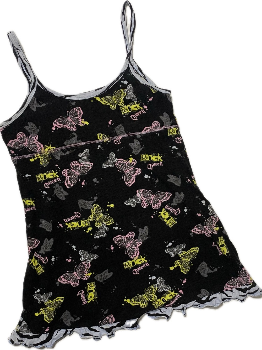 french kyss Black Butterfly Print Camisole Slip with Pink & Yellow Accents